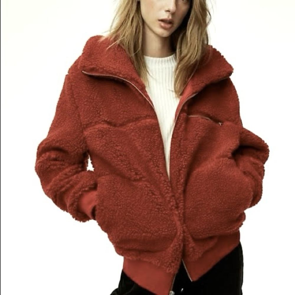 Aritzia Wilfred Free The Teddy Jacket Orange Brown Redish Size XXS